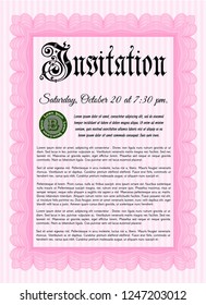 Pink Vintage invitation template. Printer friendly. Detailed. Elegant design. 