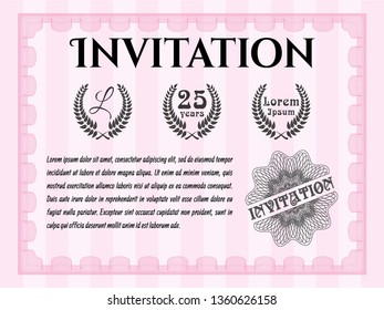 Pink Vintage invitation template. Printer friendly. Good design. Detailed. 