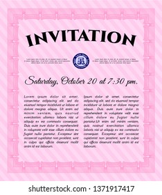 Pink Vintage invitation template. Printer friendly. Vector illustration. Lovely design. 