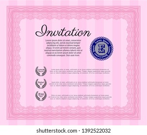 Pink Vintage invitation template. Printer friendly. Customizable, Easy to edit and change colors. Cordial design. 