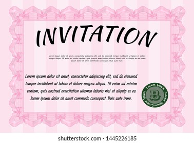 Pink Vintage invitation template. Printer friendly. Modern design. Vector illustration. 