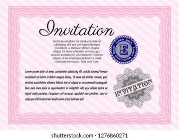 Pink Vintage invitation template. With quality background. Vector illustration. Good design. 