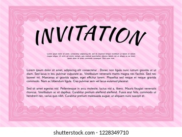 Pink Vintage invitation template. Sophisticated design. Easy to print. Detailed. 