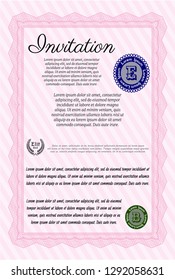Pink Vintage invitation template. Sophisticated design. Vector illustration. Complex background. 