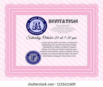 Pink Vintage invitation template. Vector illustration. Easy to print. Sophisticated design. 