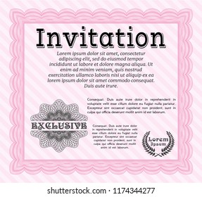 Pink Vintage invitation template. Vector illustration. With background. Artistry design. 