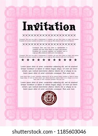 Pink Vintage invitation template. Vector illustration. With background. Modern design. 