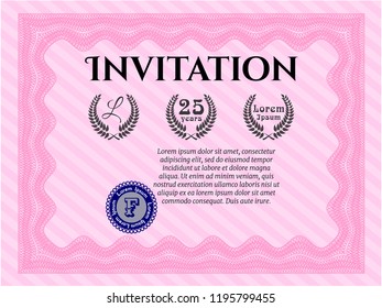 Pink Vintage invitation template. Vector illustration. With linear background. Excellent design. 