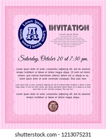 Pink Vintage invitation template. Vector illustration. With linear background. Elegant design. 