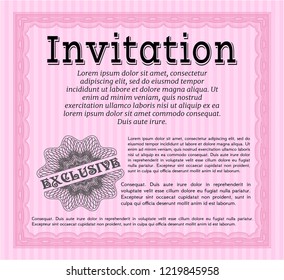 Pink Vintage invitation template. Vector illustration. With guilloche pattern and background. Perfect design. 
