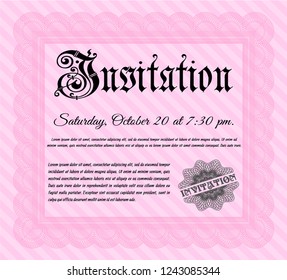 Pink Vintage invitation template. Vector illustration. With linear background. Good design. 
