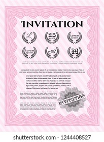 Pink Vintage invitation template. Vector illustration. Easy to print. Artistry design. 