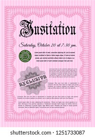 Pink Vintage invitation template. Vector illustration. Printer friendly. Superior design. 