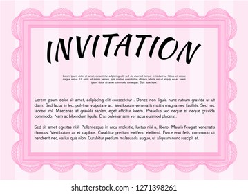 Pink Vintage invitation template. Vector illustration. Easy to print. Artistry design. 