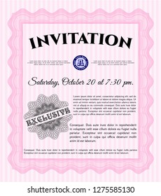 Pink Vintage invitation template. Vector illustration. With quality background. Money design. 