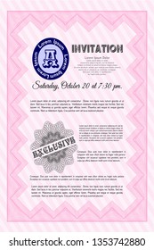 Pink Vintage invitation template. Vector illustration. With complex background. Lovely design. 