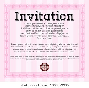 Pink Vintage invitation template. Vector illustration. With great quality guilloche pattern. Money style design. 