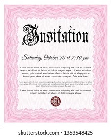 Pink Vintage invitation template. Vector illustration. Printer friendly. Money style design. 