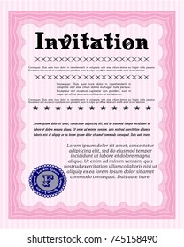 Pink Vintage invitation template. Vector illustration. With linear background. Money Pattern design. 