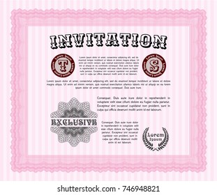 Pink Vintage invitation template. Vector illustration. With complex background. Elegant design. 