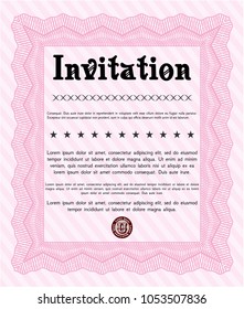 Pink Vintage invitation. Vector illustration. With guilloche pattern. Money design. 