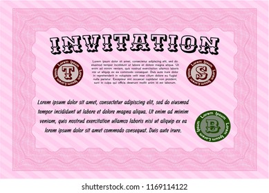 Pink Vintage invitation. Vector illustration. With quality background. Superior design. 