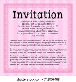 Pink Vintage invitation. Vector illustration. Complex background. Excellent design. 