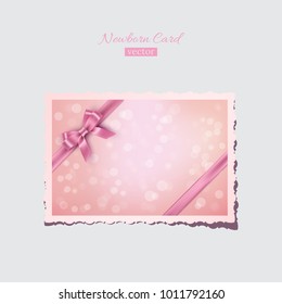Pink vintage newborn card. Vector retro greeting newborn postcard.