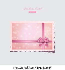 Pink vintage newborn or valentine card. Vector retro greeting newborn postcard.