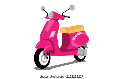 Pink vintage scooter, vector illustration, urban life, ride a motorbike in the city