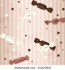 Pink vintage seamless background with candy (eps10); jpg version also available