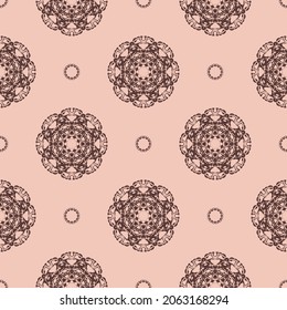 Pink vintage seamless texture with ornament. Design element. Decorative background. Exquisite floral wallpaper decor. Traditional decor on a pink background.