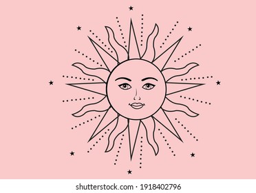 pink vintage sun hand drawn design vector beautiful face stationery etc human face