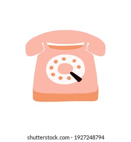 Pink vintage telephone icon elements illustration
