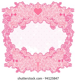 Pink vintage valentine frame in vector