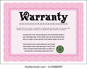  Pink Vintage Warranty Certificate template. Complex background. Customizable, Easy to edit and change colors. Excellent design. 