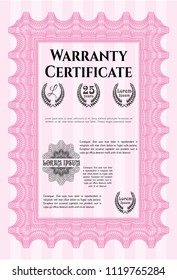 Pink Vintage Warranty Certificate template. Excellent design. Printer friendly. Detailed. 