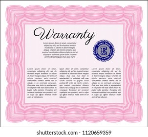 Pink Vintage Warranty Certificate template. Sophisticated design. Complex background. Customizable, Easy to edit and change colors. 