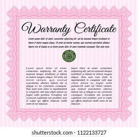 Pink Vintage Warranty Certificate template. Good design. Detailed. Printer friendly. 
