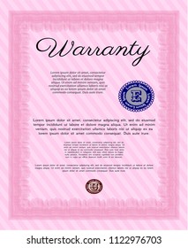 Pink Vintage Warranty Certificate template. Vector illustration. Easy to print. Retro design. 