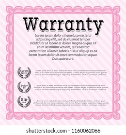 Pink Vintage Warranty Certificate template. Good design. With complex background. Vector illustration. 