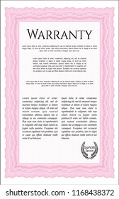 Pink Vintage Warranty Certificate template. Beauty design. Vector illustration. Easy to print. 
