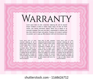 Pink Vintage Warranty Certificate template. Printer friendly. Beauty design. Detailed. 
