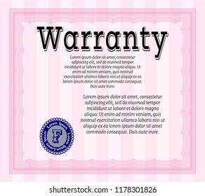 Pink Vintage Warranty Certificate template. Sophisticated design. Customizable, Easy to edit and change colors. With linear background. 