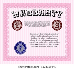 Pink Vintage Warranty Certificate template. Elegant design. Complex background. Detailed. 