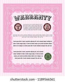 Pink Vintage Warranty Certificate template. Detailed. With quality background. Good design. 