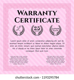 Pink Vintage Warranty Certificate template. With linear background. Superior design. Vector illustration. 