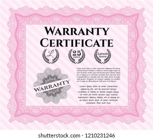 Pink Vintage Warranty Certificate template. Customizable, Easy to edit and change colors. With background. Perfect design. 