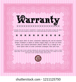 Pink Vintage Warranty Certificate template. With guilloche pattern and background. Perfect design. Detailed. 