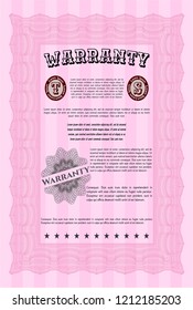 Pink Vintage Warranty Certificate template. Lovely design. Easy to print. Vector illustration. 